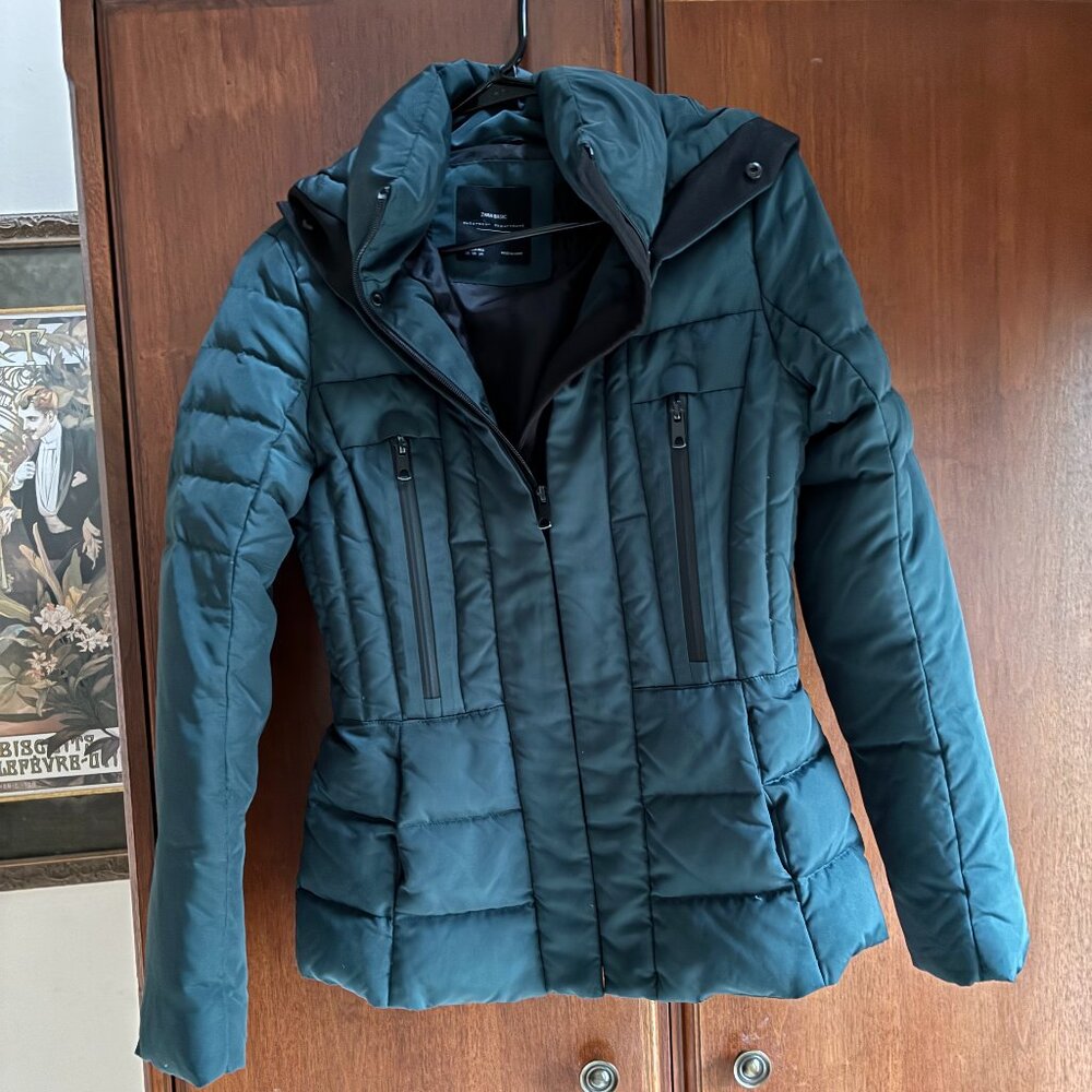 Zara Teal Quilted Puffer Jacket with Hood